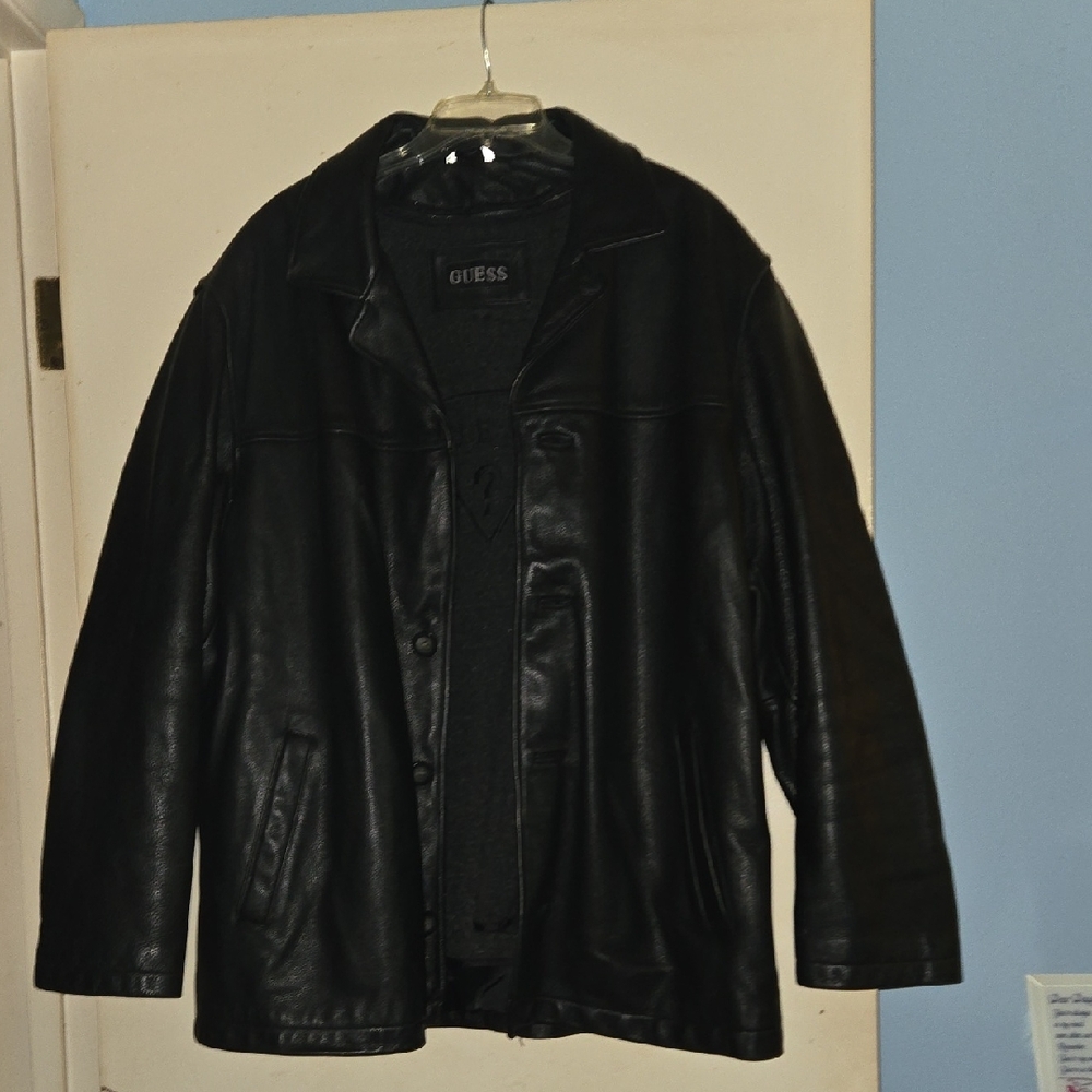 GUESS Men's Black Leather Coat